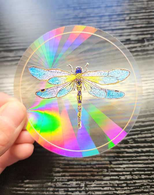 Dragonfly Suncatcher Sticker - Fractal Suncatcher - Watercolor Painting- Rainbow Prism Light Refraction - Shadow & Light Art- Window Decal