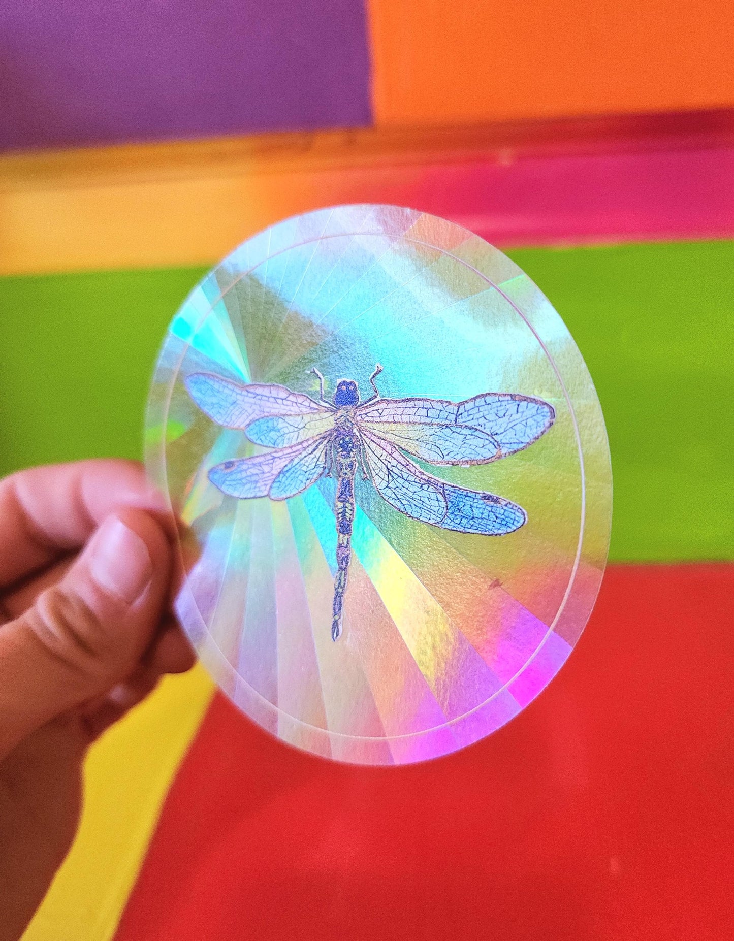 Dragonfly Suncatcher Sticker - Fractal Suncatcher - Watercolor Painting- Rainbow Prism Light Refraction - Shadow & Light Art- Window Decal