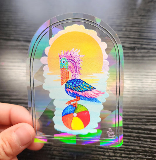 Pelican Suncatcher Sticker - Fractal Suncatcher - Watercolor Painting- Rainbow Prism Light Refraction - Shadow & Light Art- Window Decal