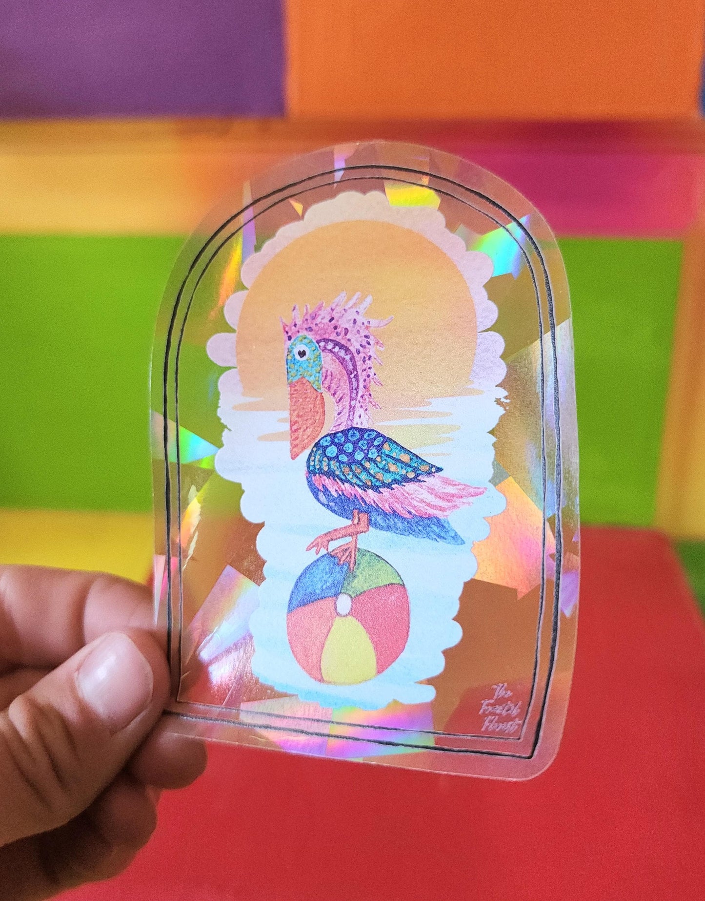 Pelican Suncatcher Sticker - Fractal Suncatcher - Watercolor Painting- Rainbow Prism Light Refraction - Shadow & Light Art- Window Decal