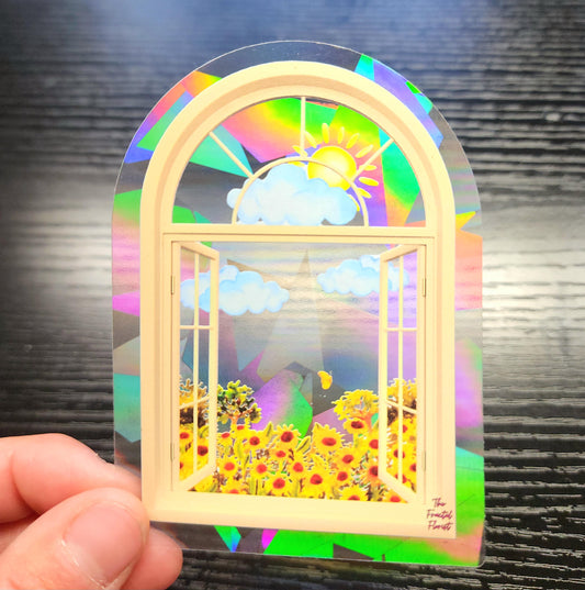 Sunflower Suncatcher Sticker - Fractal Suncatcher - Watercolor Painting- Rainbow Prism Light Refraction - Shadow & Light Art- Window Decal