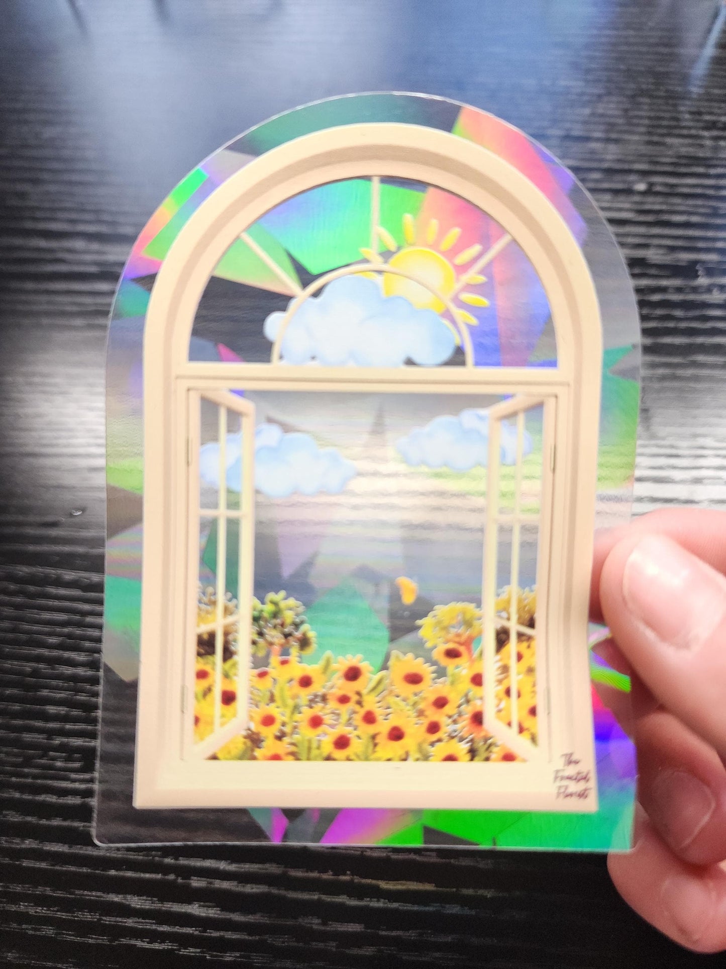 Sunflower Suncatcher Sticker - Fractal Suncatcher - Watercolor Painting- Rainbow Prism Light Refraction - Shadow & Light Art- Window Decal
