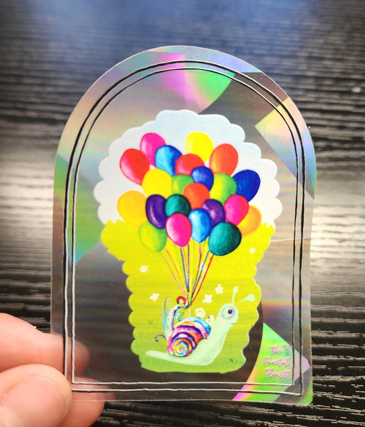 A Snail and Her Balloons - Suncatcher Sticker - Fractals - Window Decal - Watercolor Painting- Rainbow Prism Light - Shadow & Light Art-