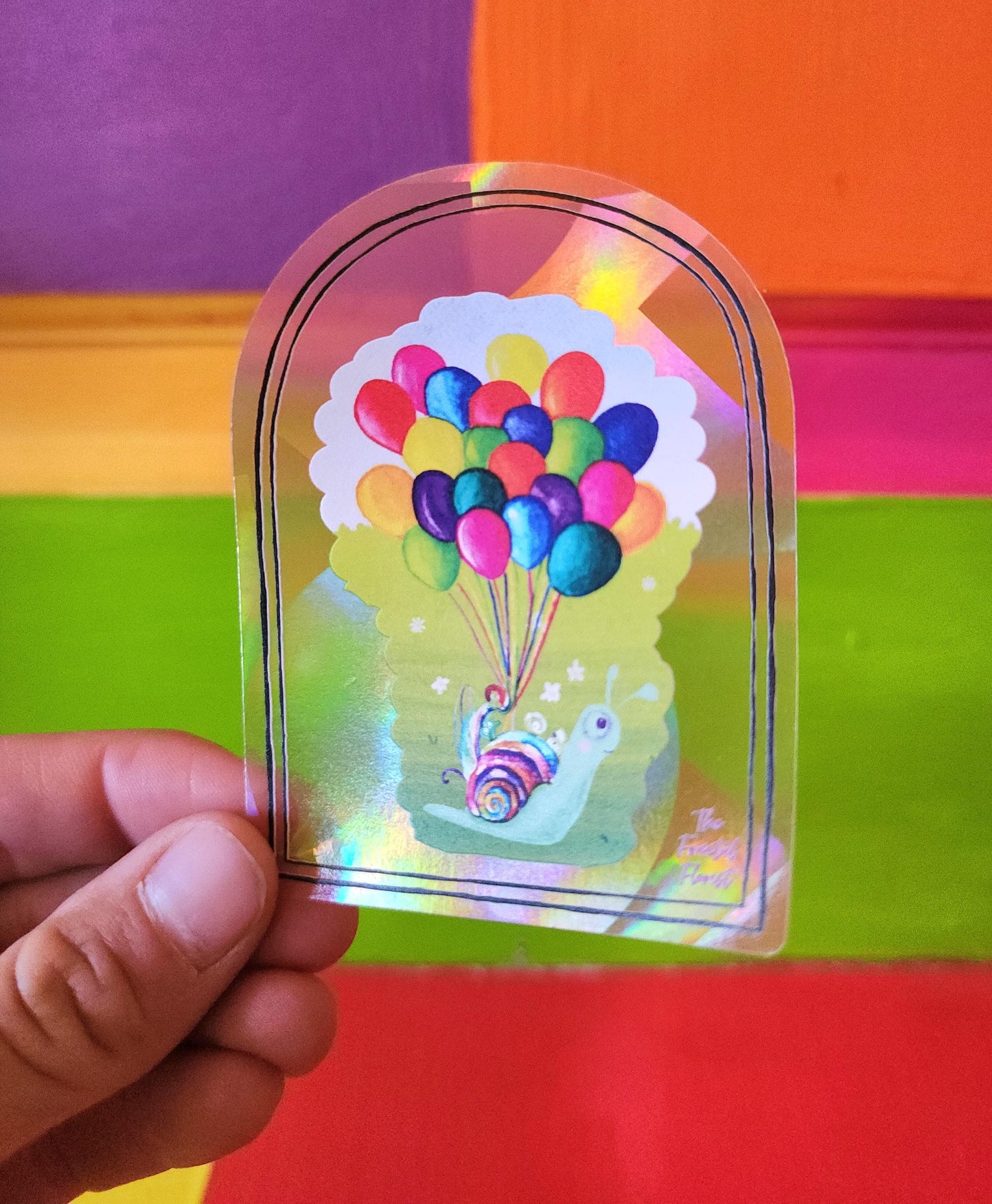 A Snail and Her Balloons - Suncatcher Sticker - Fractals - Window Decal - Watercolor Painting- Rainbow Prism Light - Shadow & Light Art-